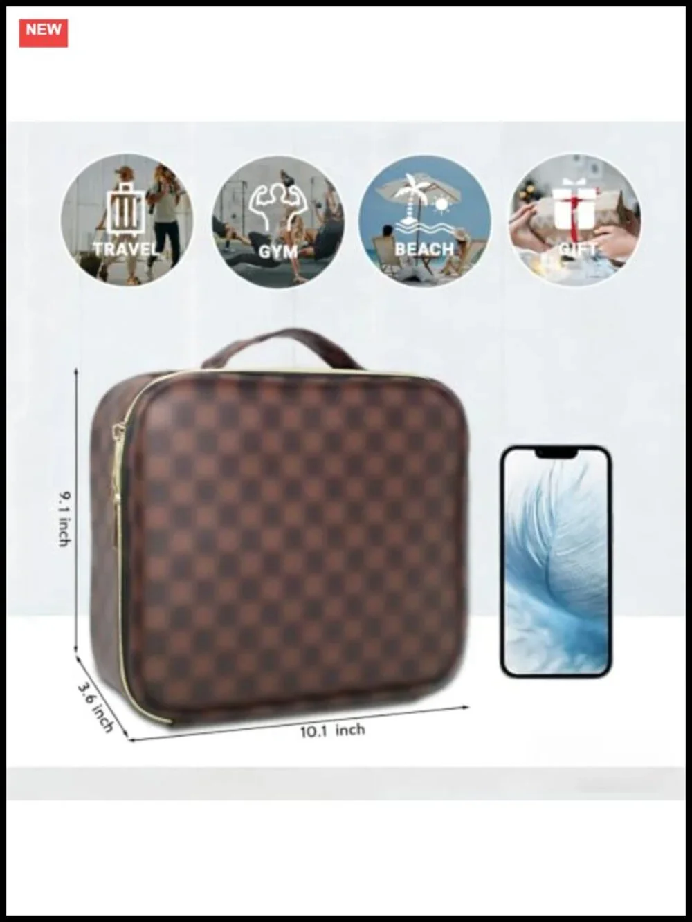 Waterproof PU Leather Cosmetic Bag with Adjustable Partition Travel Toiletry